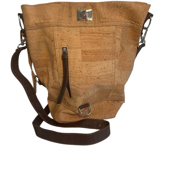 Artelusa Handbags - Artelusa Tan and Brown Shoulder Bag with Cork Material, project bag